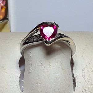 .80cttw Heart Cut Lab Ruby & Diamond 2 Level w/channel 10Kt 2Tone Ring #17127